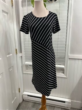 Chico's Black and White Diagonal Stripe Midi Dress